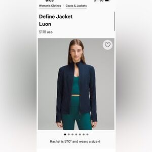 Lulu lemon define jacket size 4